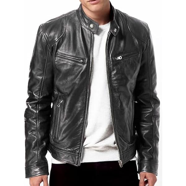 DECIMAL Men's Black Genuine Lambskin Leather Biker Jacket VINTAGE